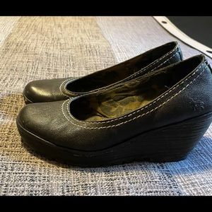 Fly London Black Leather Wedge Shoe
